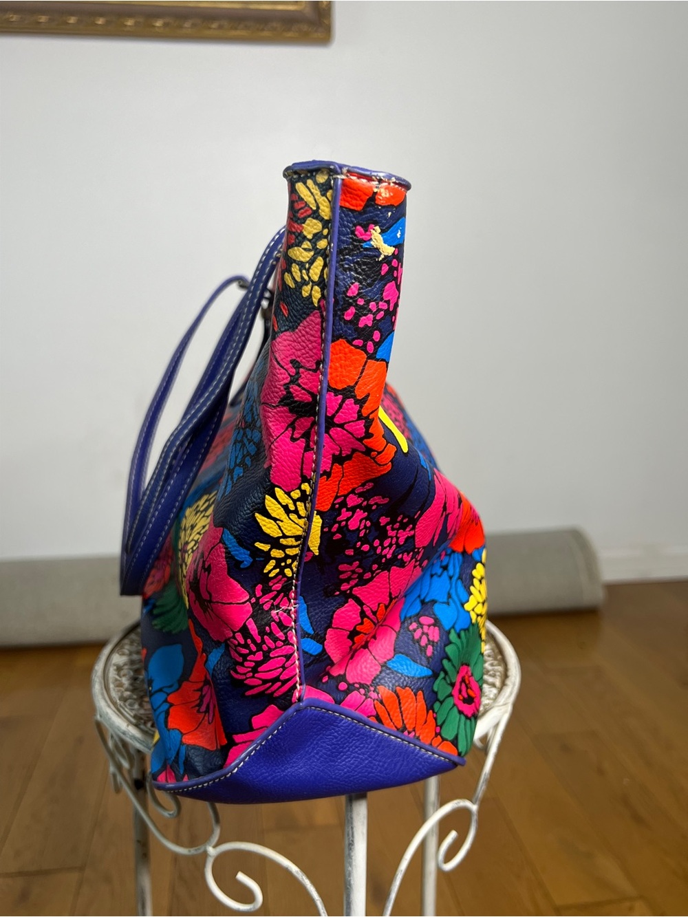 Nine West Navy Floral Tote with Bright Multicolor Blooms - Picture 2 of 10
